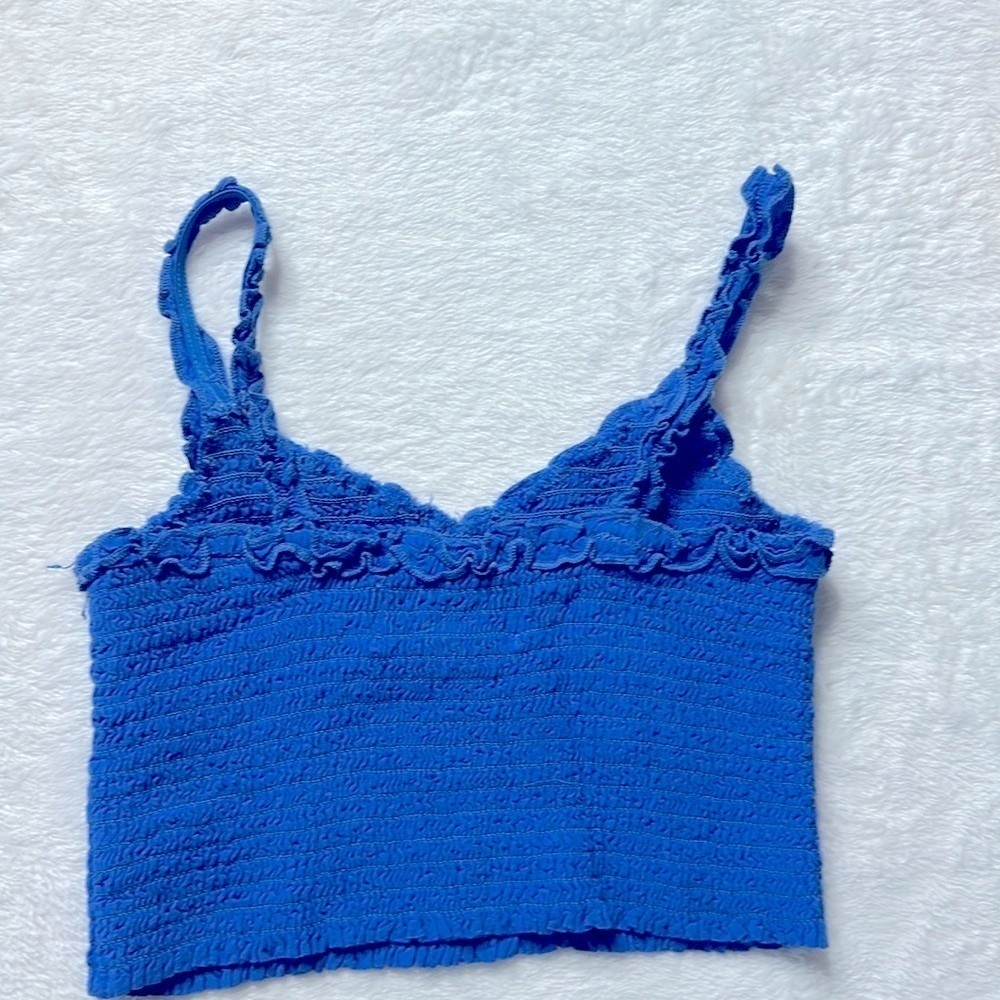 Blue Ruffled Women's Top - Picture 2 of 3